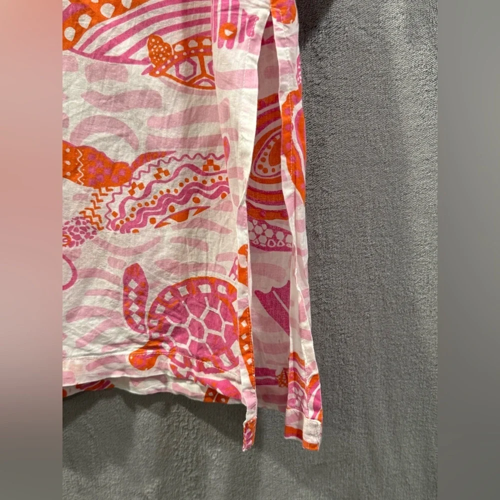 Gretchen Scott Turtle Time Tunic 100% Cotton Womens Size Medium Beach Resortwear